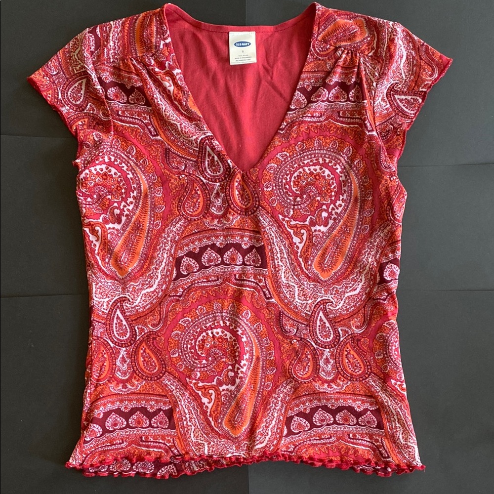 Old Navy Red Paisley Short Sleeve Top Size Small